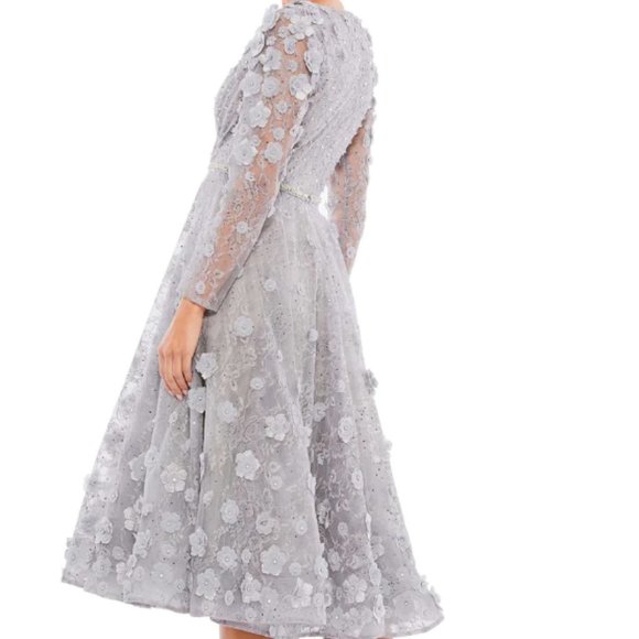 MAC DUGGAL 67387 FLORAL EMBELLISHED LACE A-LINE COCKTAIL STERLING DRESS sz 14 - Picture 2 of 4